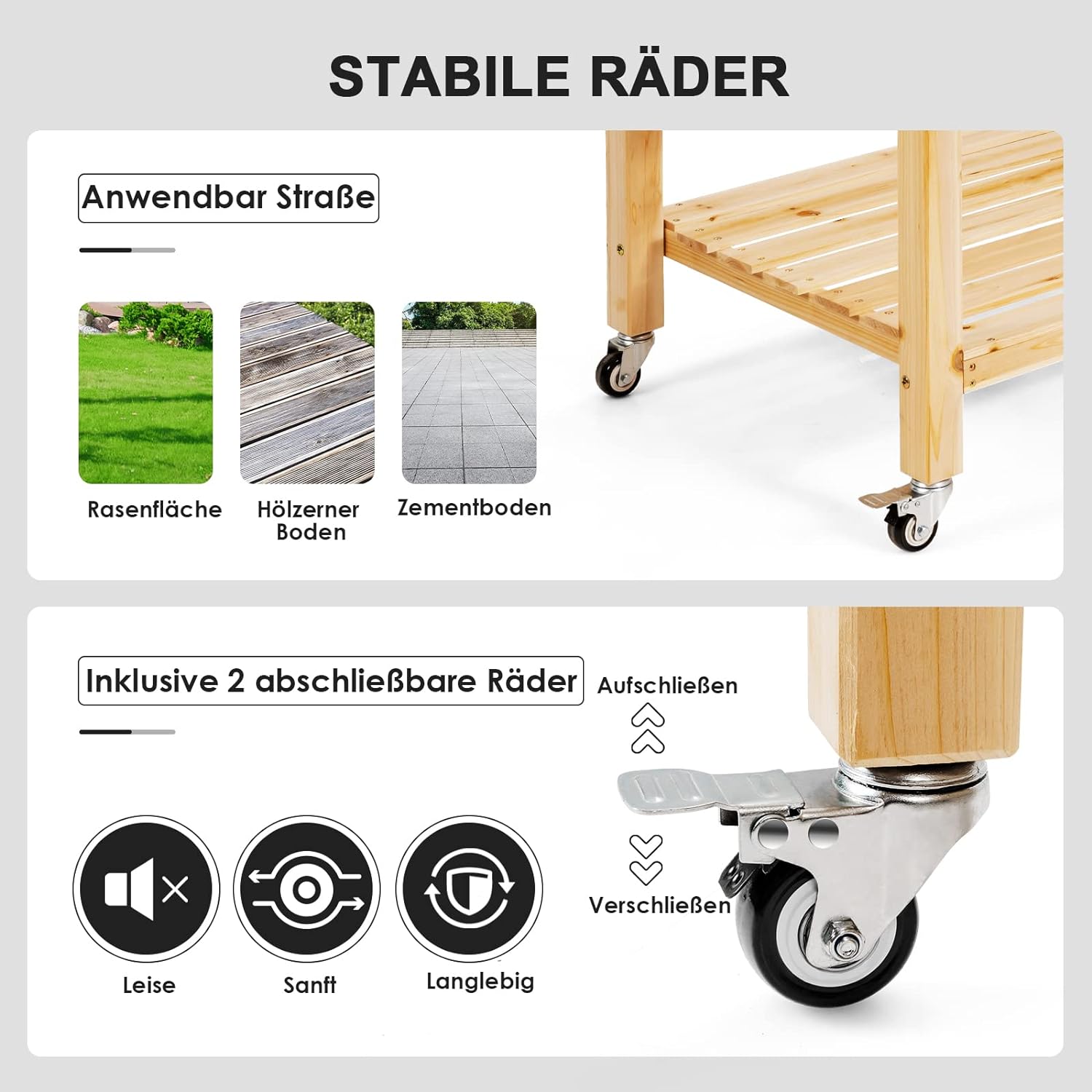 Lit Surélevé avec Roulettes, Lit de Jardin en Bois de Sapin avec étagère & Trous D'écoulement,Naturel, 120 X 59 X 84 cm - 4