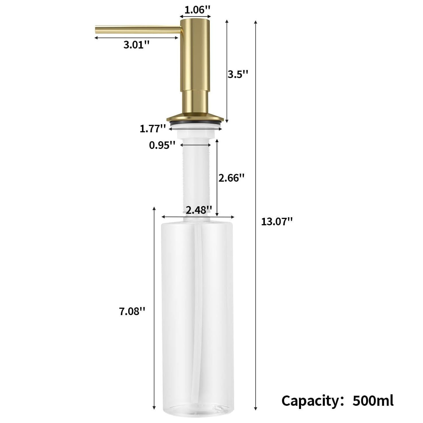 Dispenser di sapone da cucina con contenitore da 500 ml - Dispenser di sapone da incasso per lavello da cucina - Oro - 2