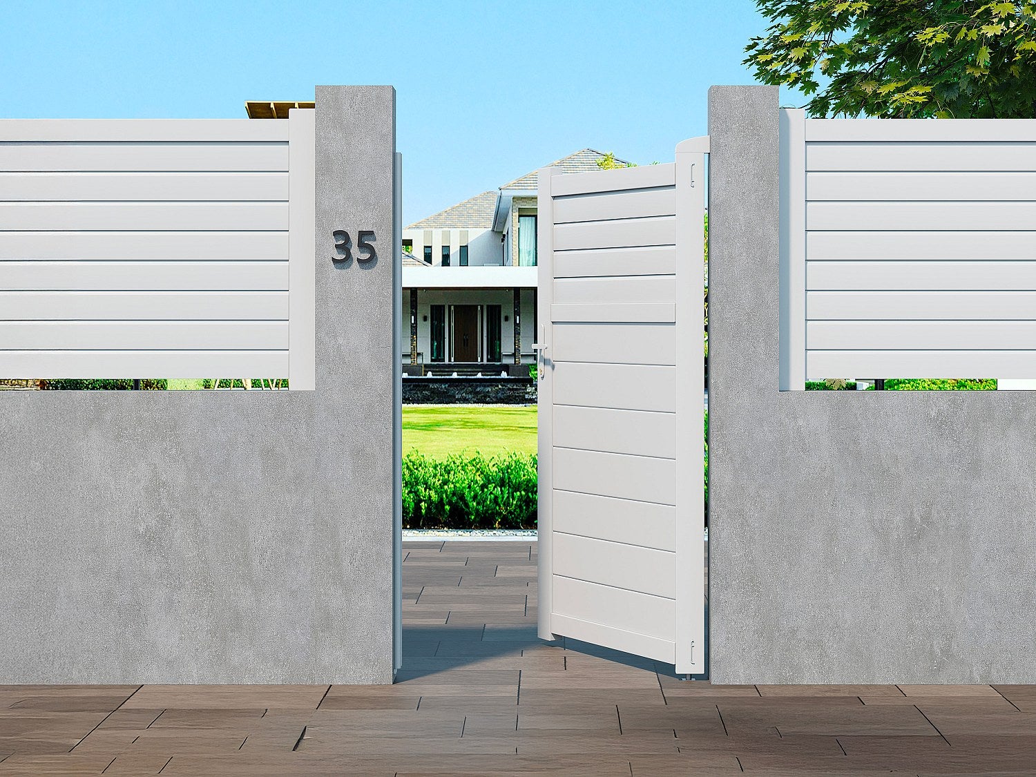 Portillon battant aluminium persienné L103 x H180 cm blanc - VIAZO - 2