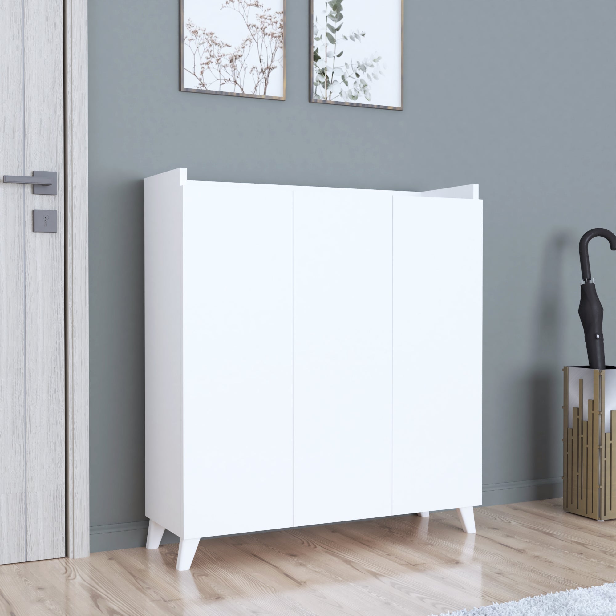 HYUB Credenza Noce Con Ante In Rattan, 120x40x90 Cm, Comò A 6 Cassetti, Armadio Multiuso Per Corridoio E Soggiorno, Angoli Arrotondati