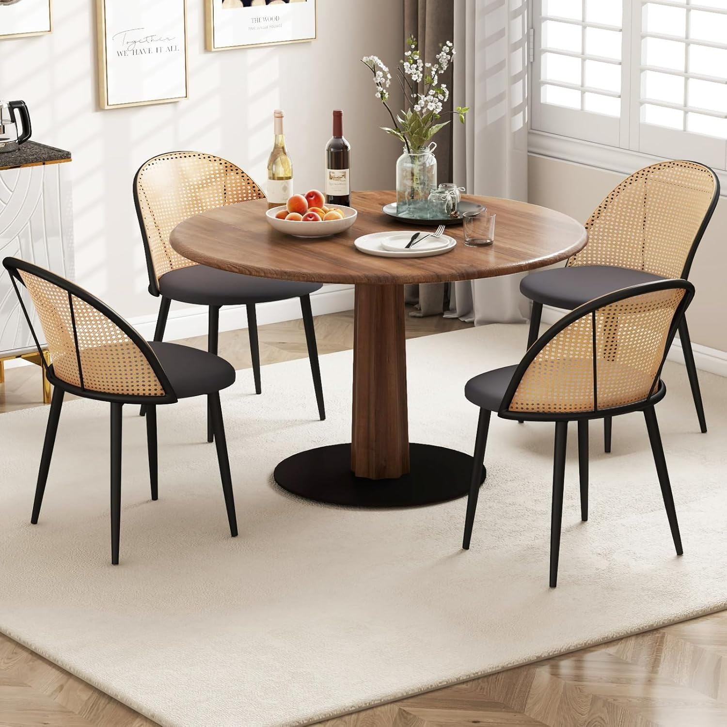 Lot de 2 Chaises de Salle à Manger, Chaise Cannage sans Accoudoirs, Siège Rembourré, Pieds Fuselés en Métal, Hauteur d’Assise 46 cm, Chaise - 8