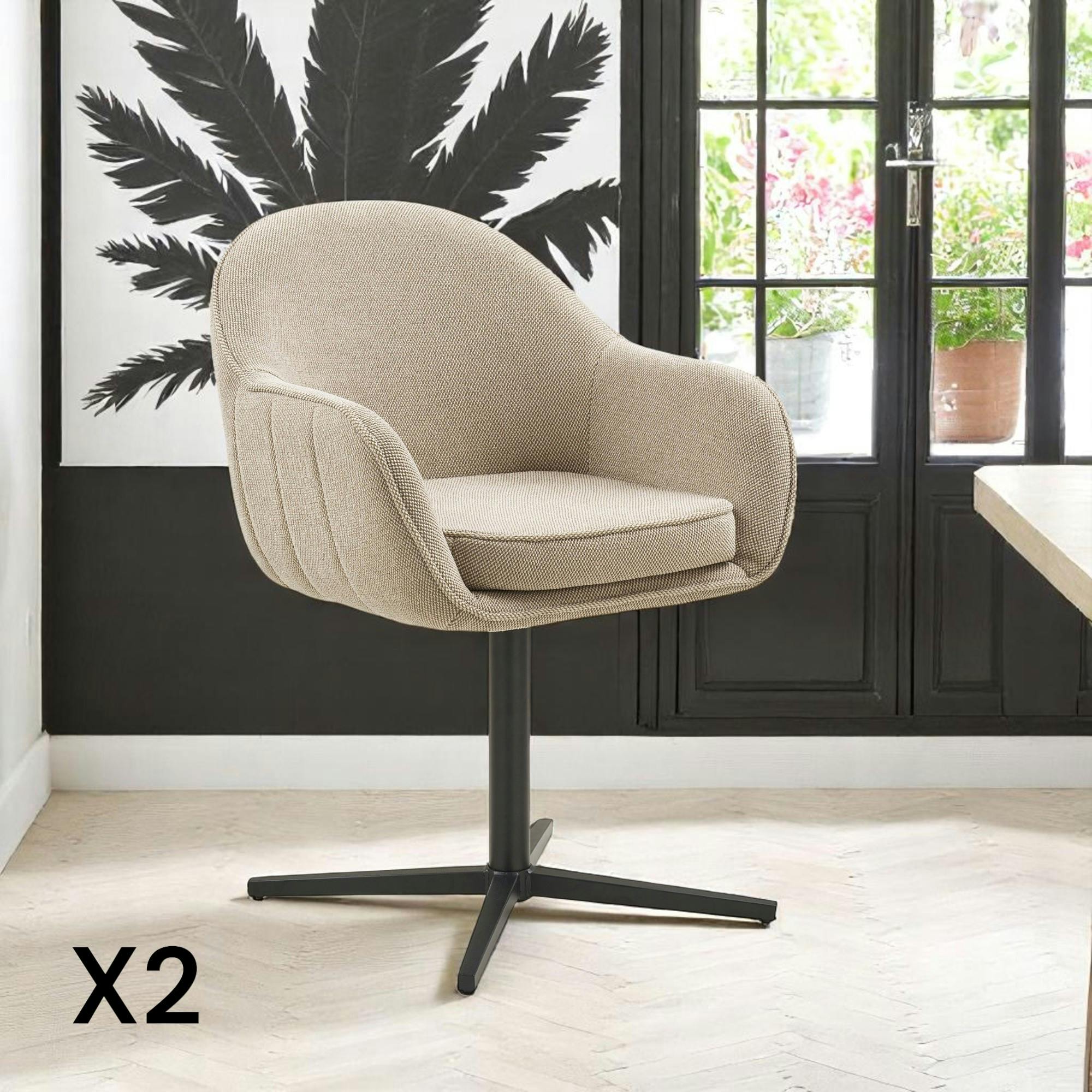 Chaise pivotante gris clair avec dossier rond et piètement noir (lot de ...