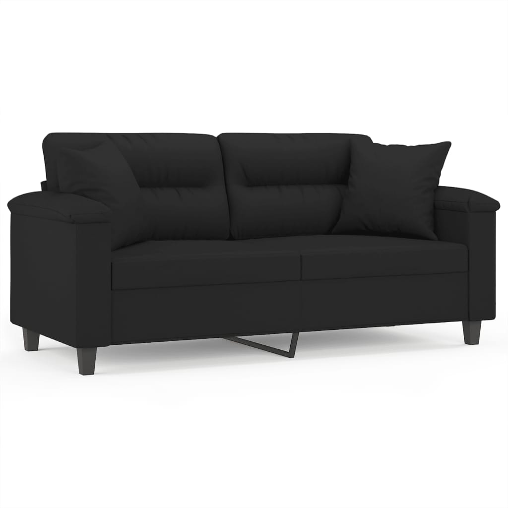 Sofá de 2 plazas | sofá de salón | sofá de descanso con cojines tela de microfibra negro 140 cm cfw84069