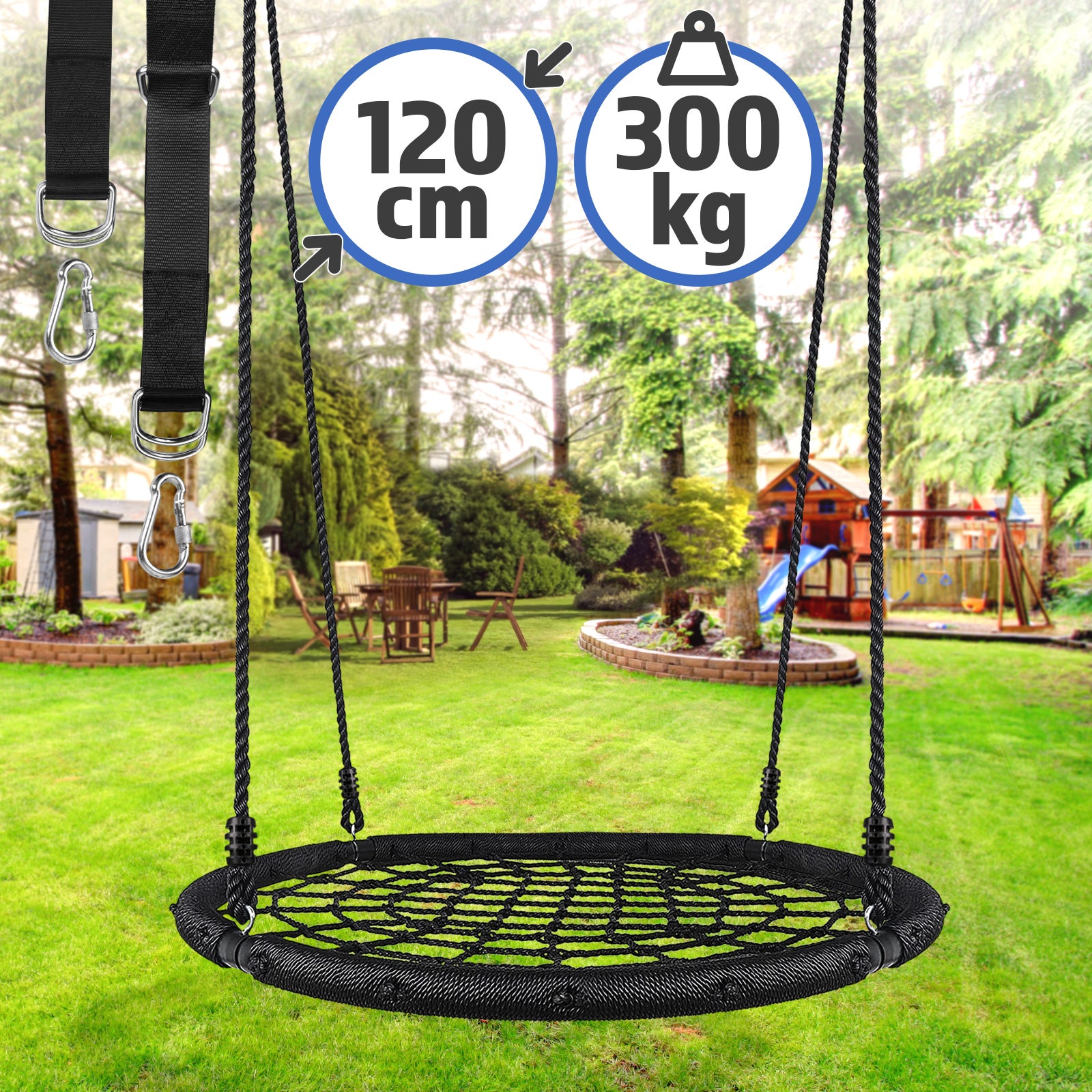 AIYAPLAY Balançoire Nid D'oiseau, Balançoire Suspendue Avec Cordes Reglables En Hauteur Siege Rond O 100 Cm Noir~23l4mvk920001