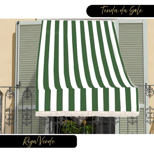 Tenda da Sole ad anelli per Esterno a Caduta, resistente alle Intemperie per Porta Balcone Veranda Righe verde 140x250