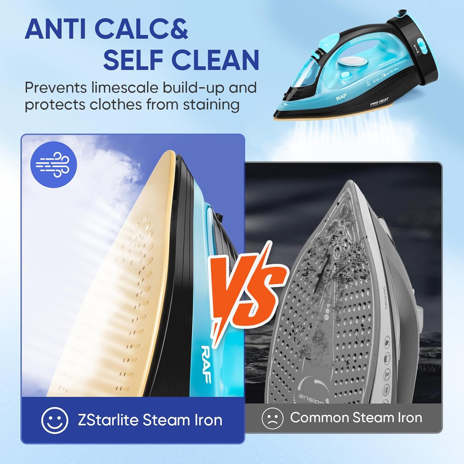 Fer à repasser vapeur sans fil, 2400 watts, semelle en céramique, avec fonction de pulvérisation d'eau et réservoir d'eau autonettoyant. - 7