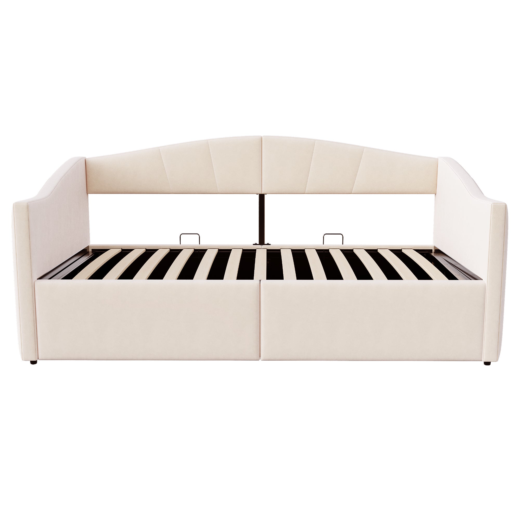 rozkładana sofa z pojemnikiem 90x200cm - stelaż lamelowy - tkanina welurowa - beżowy​ (materac nie jest wliczony w cenę) - 9