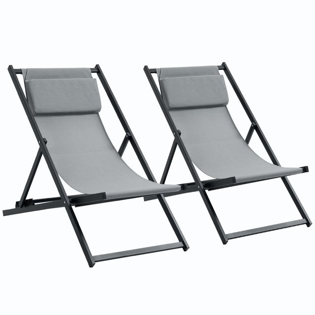 2 Tumbonas Plegables Outsunny Aluminio, Texteline Gris Oscuro 58x96,5x91,5 cm