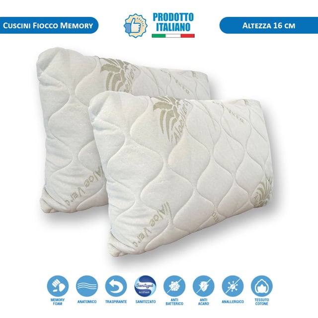 Coppia di cuscini in 100% fiocco di memory in offerta - Comprarredo