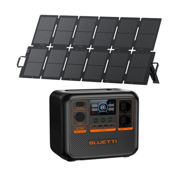 Kit BLUETTI AC70P avec Panneau Solaire 220 W - 864Wh LiFePO4, Générateur solaire 2x1000W