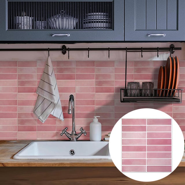 Crédence Adhésive 3D Rose - Lot de 5 Revêtements Muraux Imperméables DIY pour Rénovation Décorative de Cuisine et Salle de Bain