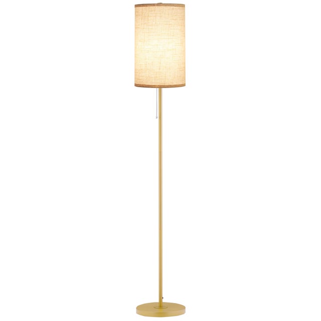 Designerska lampa podłogowa, 40W, trzon ze stali w kolorze złotym, klosz w kolorze kremowym, 25,5x25,5x157cm