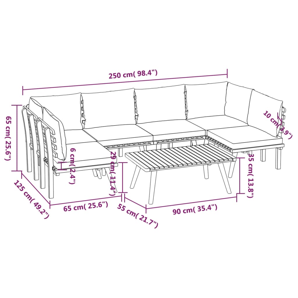 Salon bas de jardin en Bois Marron 6 personnes - 3