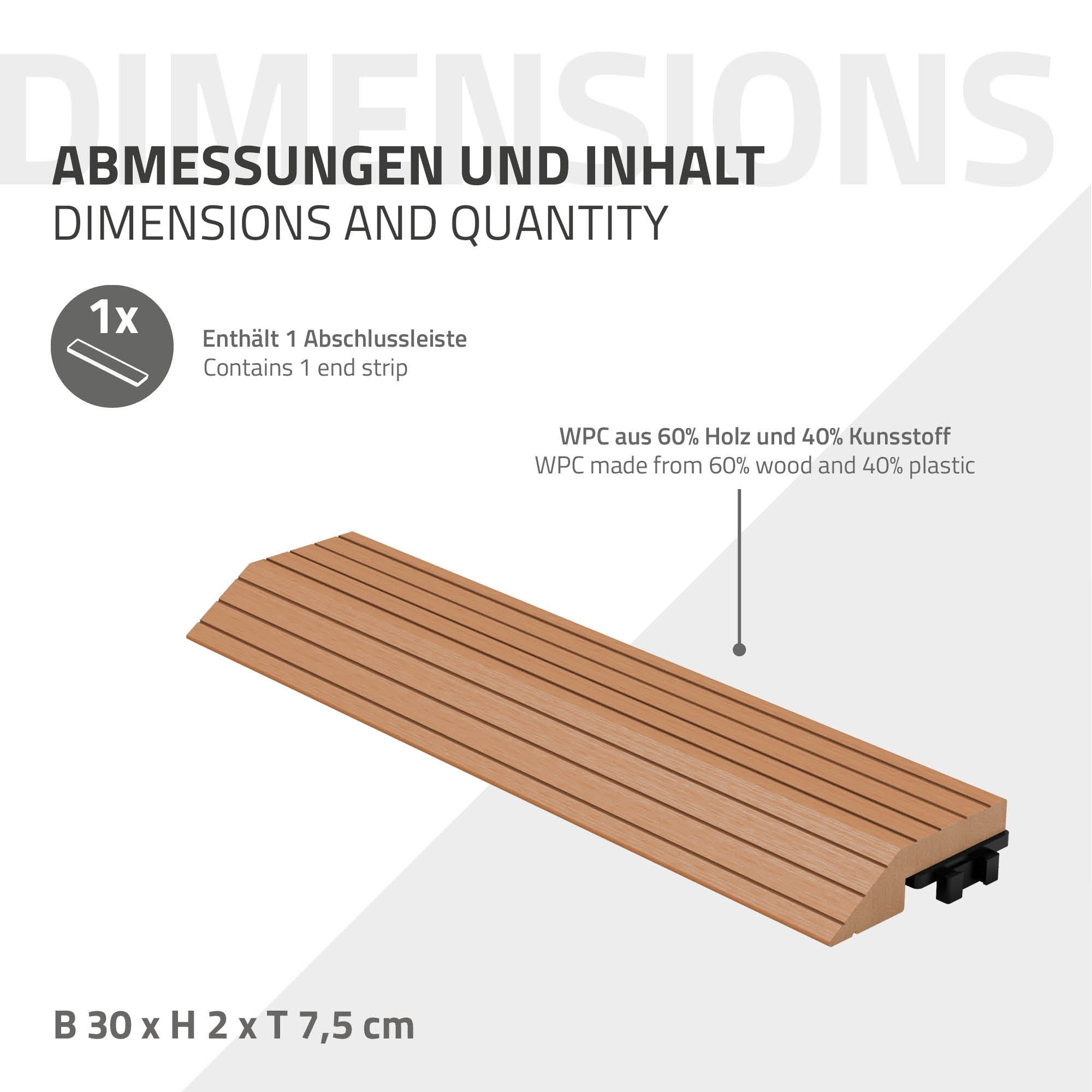 ML-Design listwa prosty wpc jasnobrązowy 38x2x7,5 cm profil drewnopodobny ryflowany z odpływem wzmocniona baza system klik obróbka krawędzi - 6