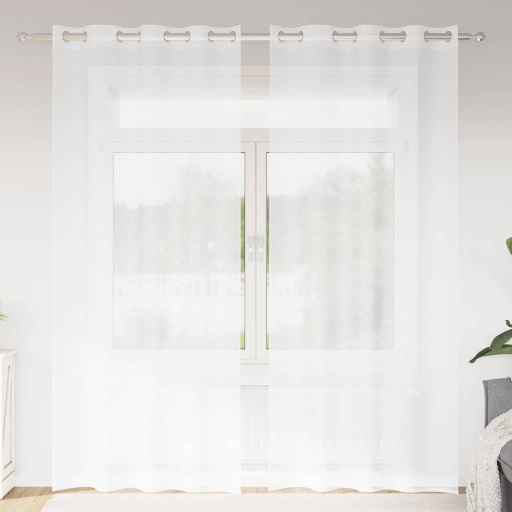Firany Voile z zasłonami 2 pcs Biały 225 x 140 cm Poliester vidaXL