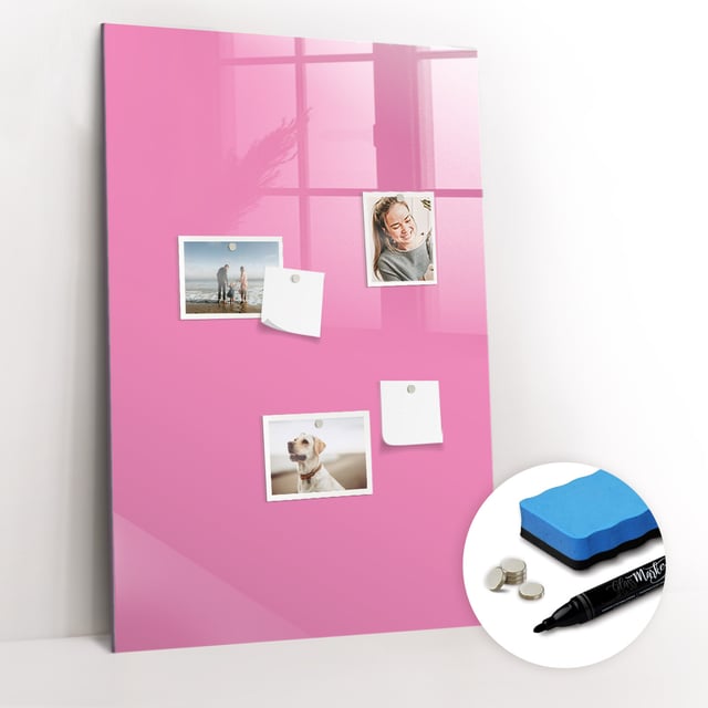 Lavagna Magnetica Murale, Tulup - 60x90 cm - Couleur rose, 5 magneti, una spugna, un pennarello nero