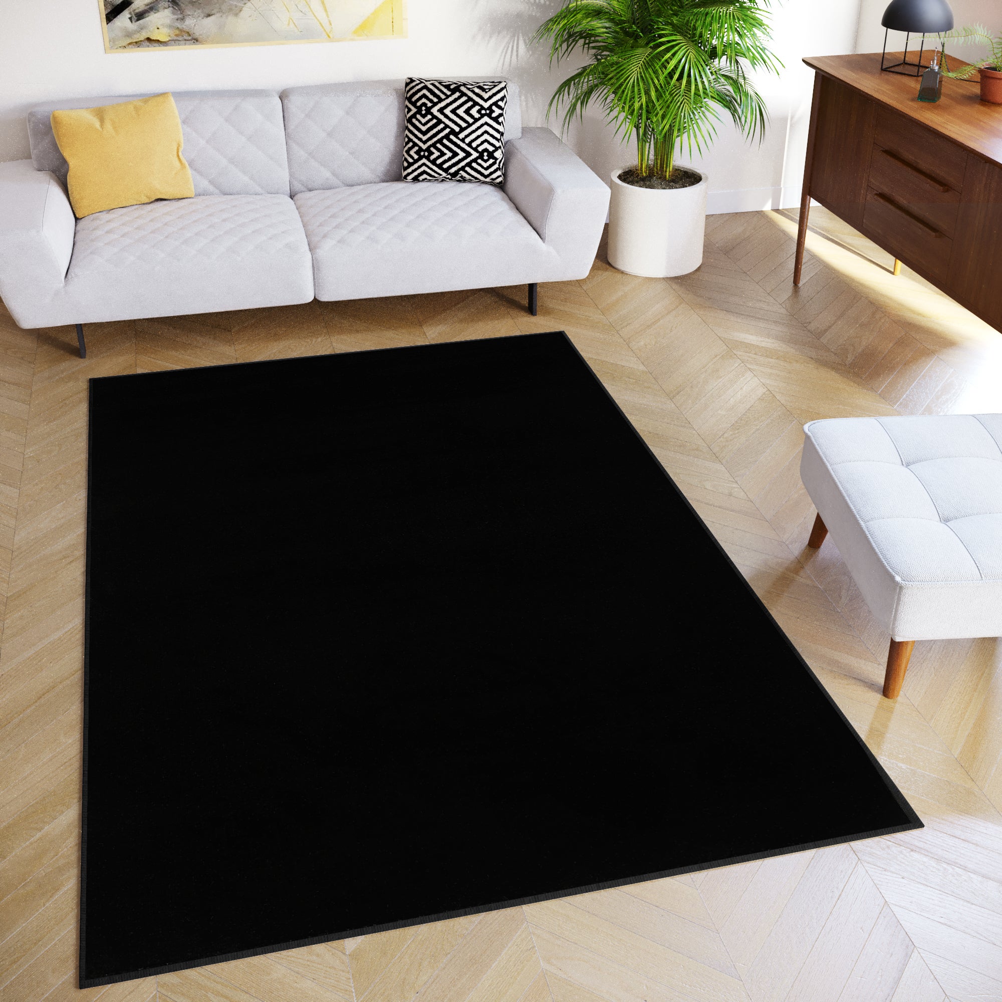 Grand Tapis Moderne Noir 200x290 – Poil Ras, Doux – Salon Ou Chambre