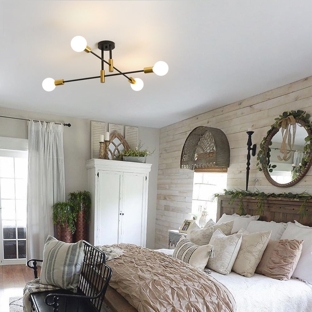 GLAMARIS Plafonnier Lustre Noir Industriel 4 Lumières,E27 Sans Ampoule,71x71x26.5cm,Éclairage Décoratif pour Salon,Chambre et Salle à Manger - 8