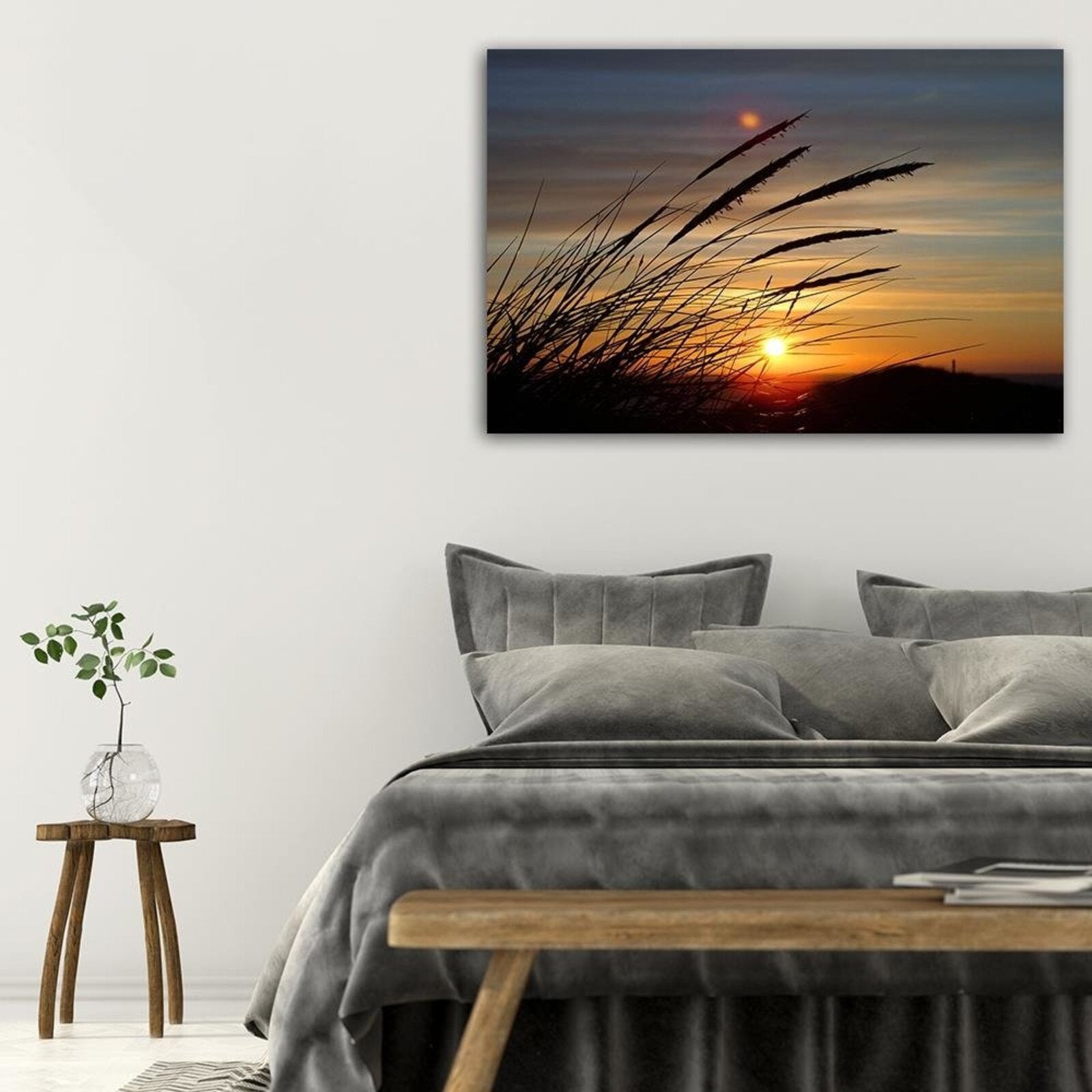 Tableau bois herbe et coucher de soleil - 60 x 40 cm - 3