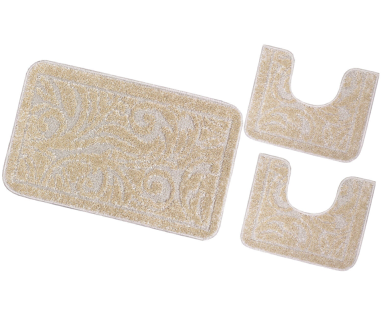 Zestaw 3 dywaników łazienkowych Antypoślizgowy Absorbent Barokowy Jednolity Kolor Jasnokremowy