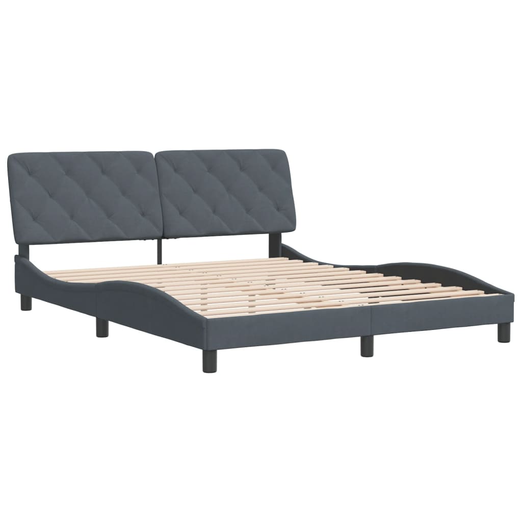 Cadre de lit sans matelas gris foncé 160 x 200 cm en velours - 3