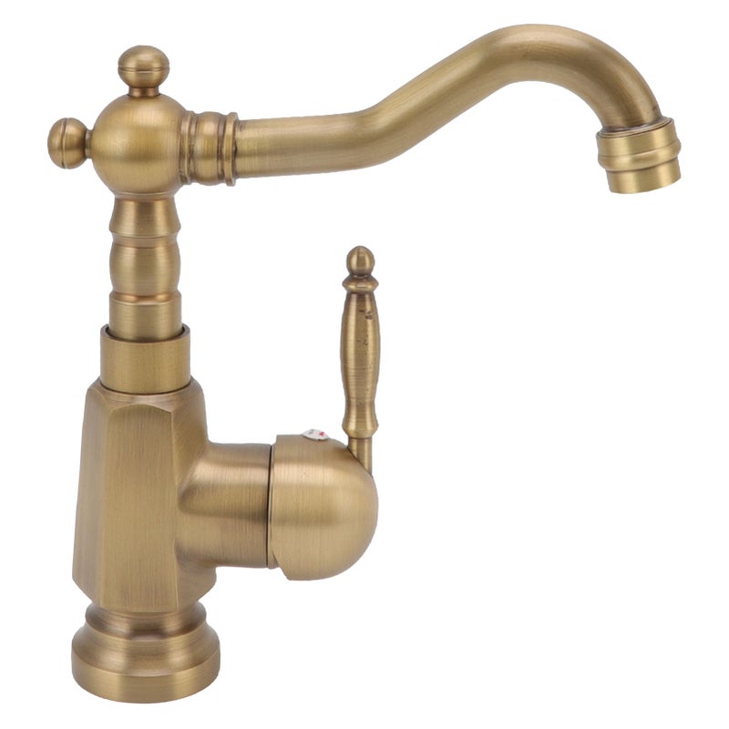 Antyczny mosiężny kran do umywalki łazienkowej, bateria umywalkowa, podwyższona bateria umywalkowa z pojedynczym uchwytem i wężami do domu
