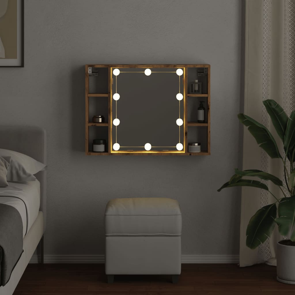 Armário espelhado luzes LED deriv. madeira carvalho artisiano CFW274545 - 4