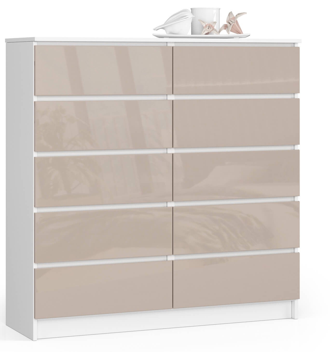 Komoda: 10 szuflad, biała | cappuccino sparkle, 120 x 121 x 40 cm