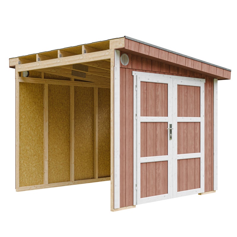 Szopa ogrodowa najwyższej jakości 5,9 m² - wys. 231 x 248 x 294 cm - bez podłogi i ścian bocznych - Timbela M938B-REDWOOD RED