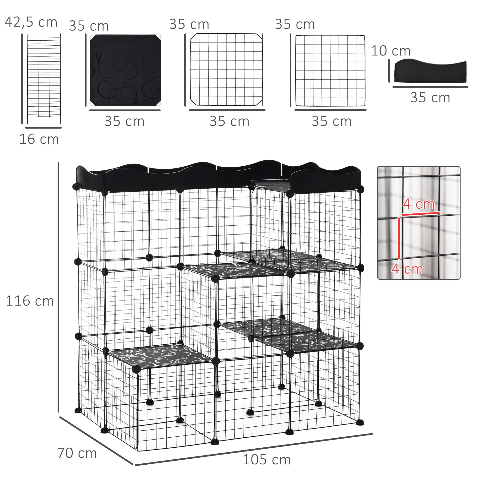 Cage parc enclos pour petits animaux et chats 105 x 70 x 116 cm ...