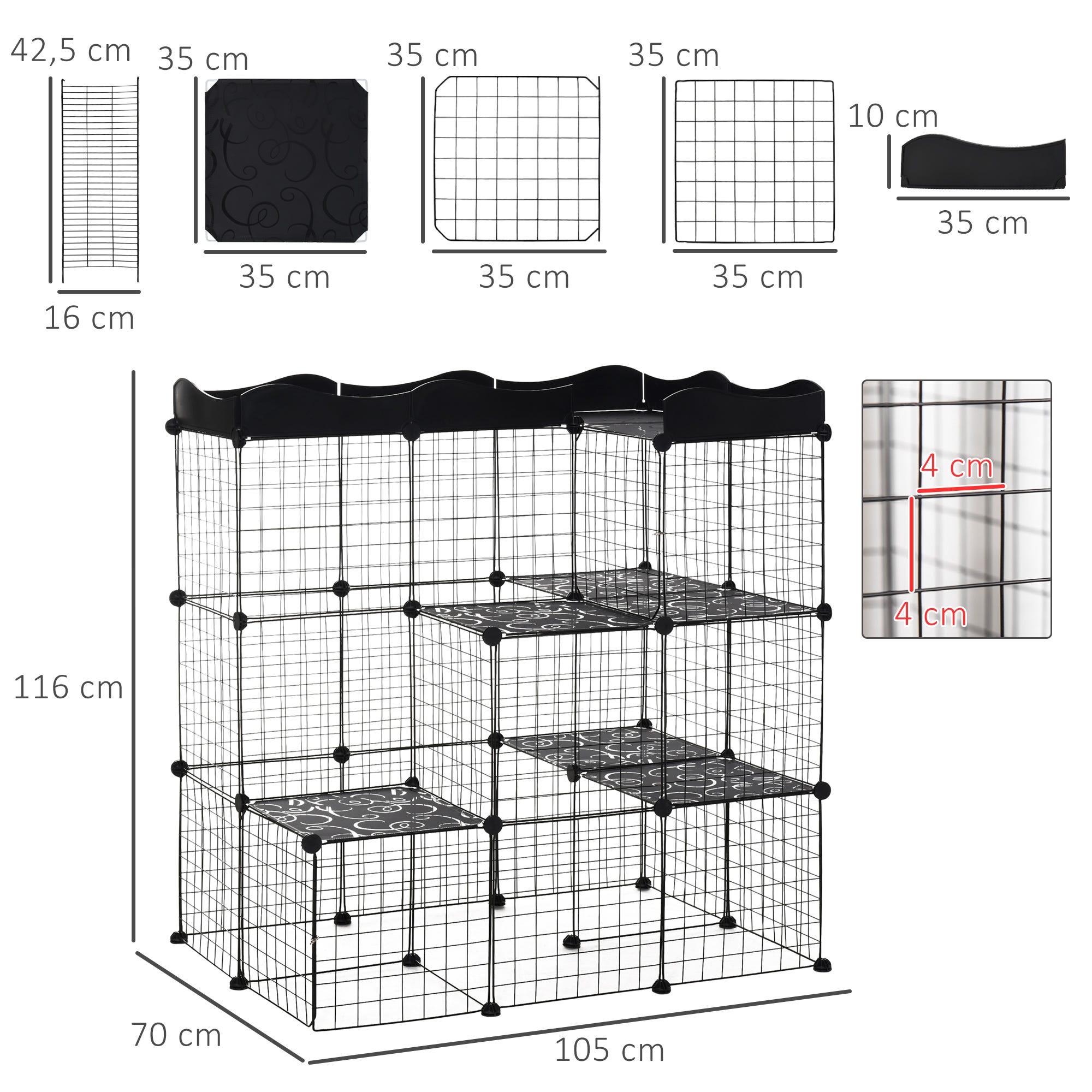 Liste Animaux Rongeurs Cage parc enclos pour petits animaux et chats 105 x 70 x 116 cm ...