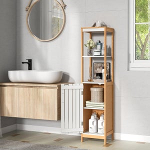vidaXL Armoire de Salle de Bain, Colonne de Rangement avec 6 Compartiments et 2 Portes, Meuble de Toilette Intérieur, Blanc Bois d'Ingénierie