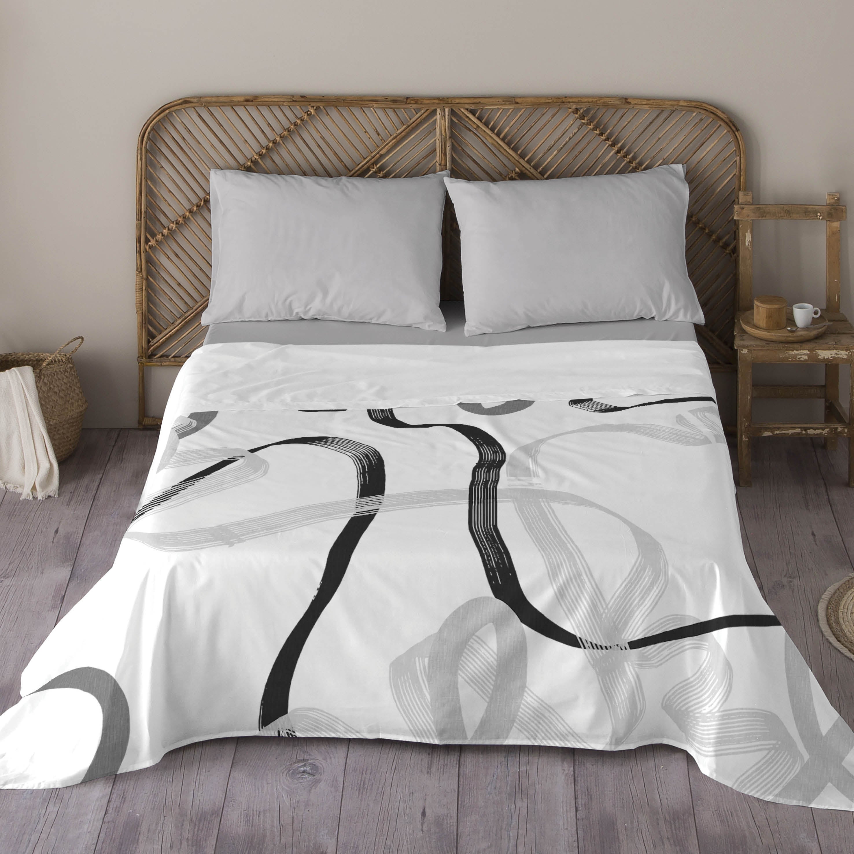 Naturals - juego de sábanas estampadas 4 piezas cama 150 - algodón incluye sábana encimera + 2 fundas de almohada + 1 sábana bajera - ribbon
