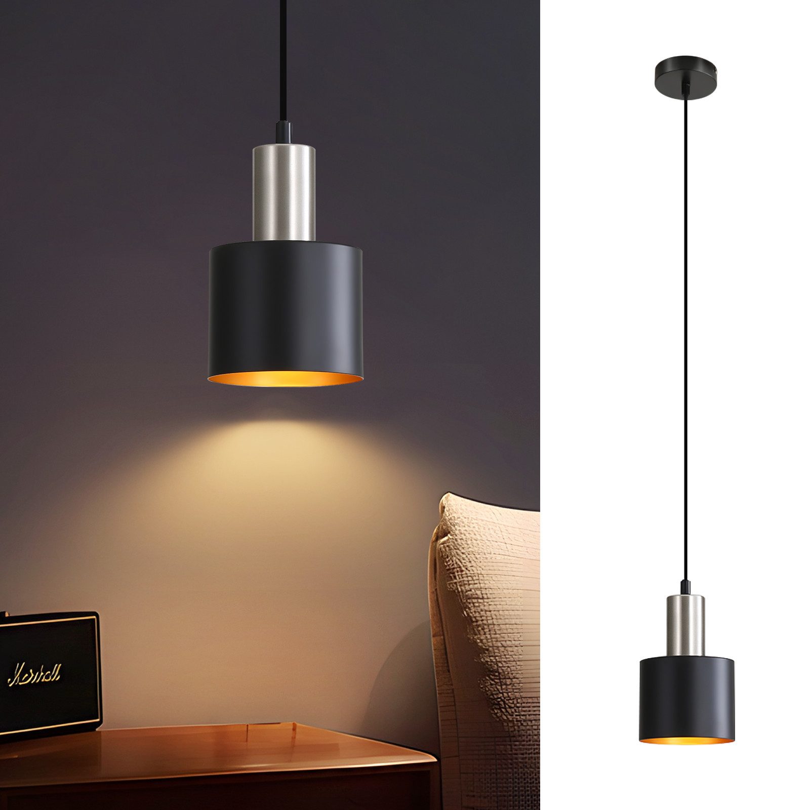 NETTLIFE Lampa wisząca do jadalni lampa wisząca E27 czarna lampa wisząca retro stolik nocny z regulacją wysokości