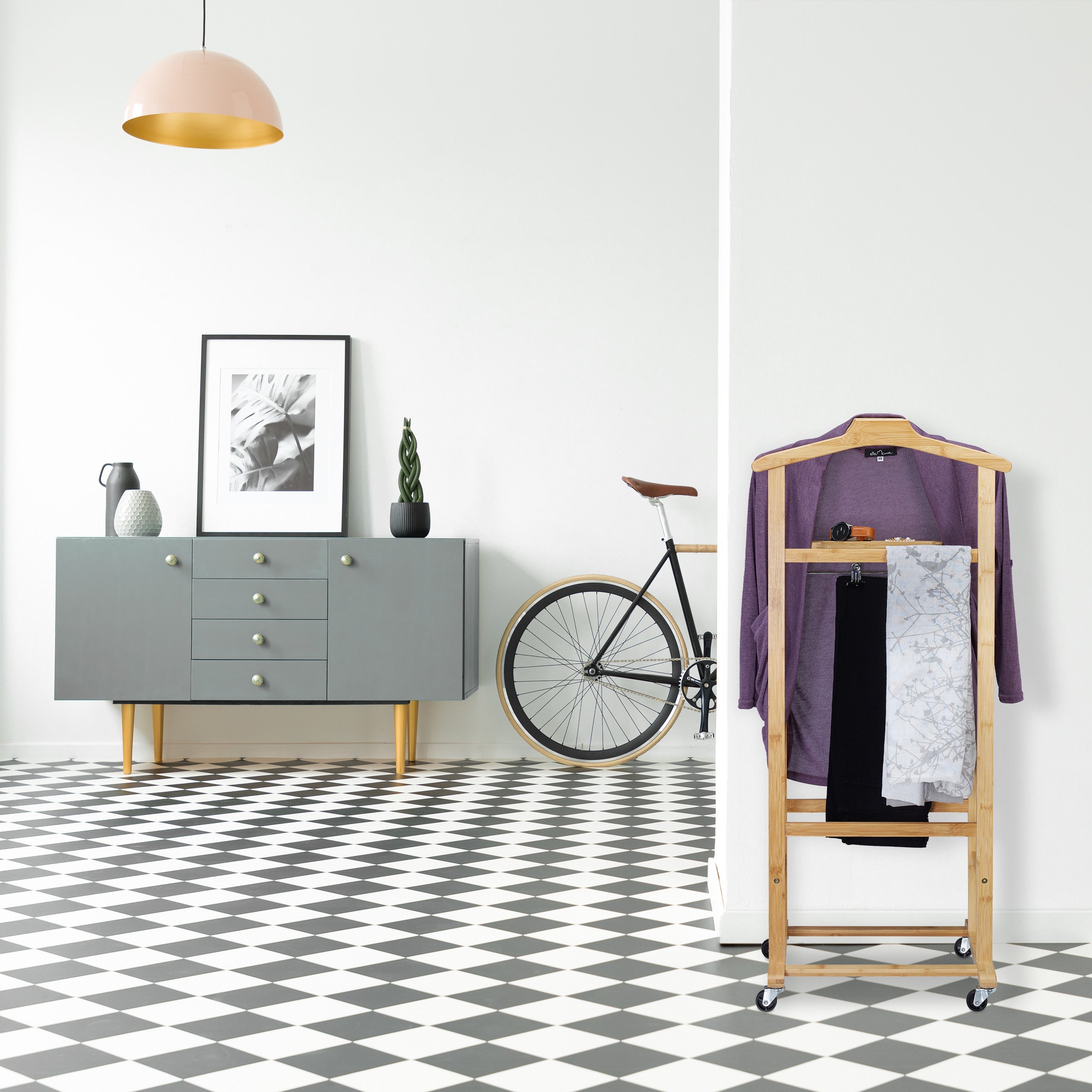 Valet De Chambre Bambou Relaxdays - Pliable 110x47x38cm - Porte-vêtements Salle De Bain - Naturel