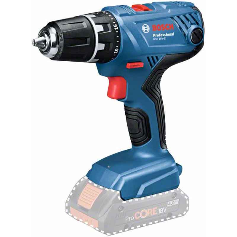 Bosch GSR 18V-21 Professional – wiertarko-wkrętarka akumulatorowa – 2 prędkości – klucz uchwytu wiertarskiego 13 mm – 55 N·m – 2 akumulatory – 18 V