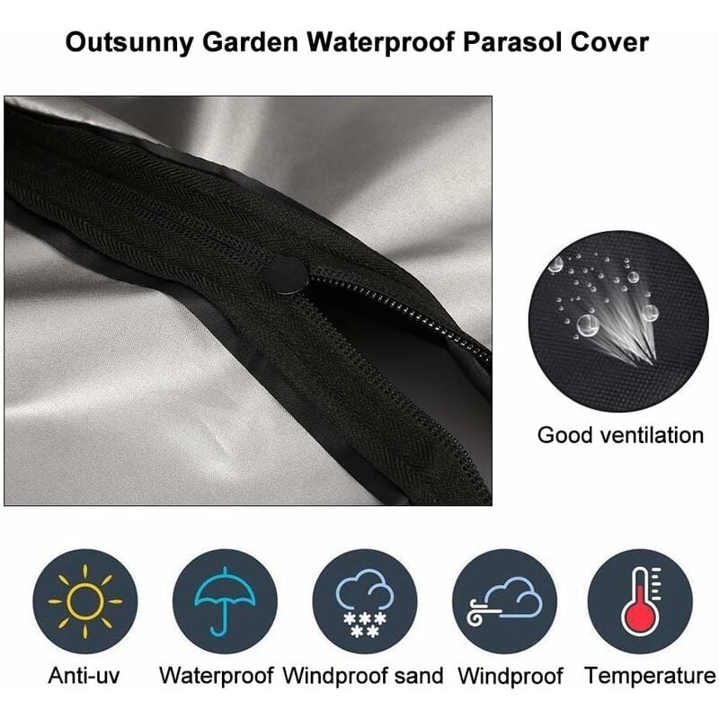 Housse Parasol Déporté Jardin en 210D Oxford Imperméable, Housse de Protection Parasol Déporté Anti-UV/Poussière(240x57x57cm, Noir) - 4