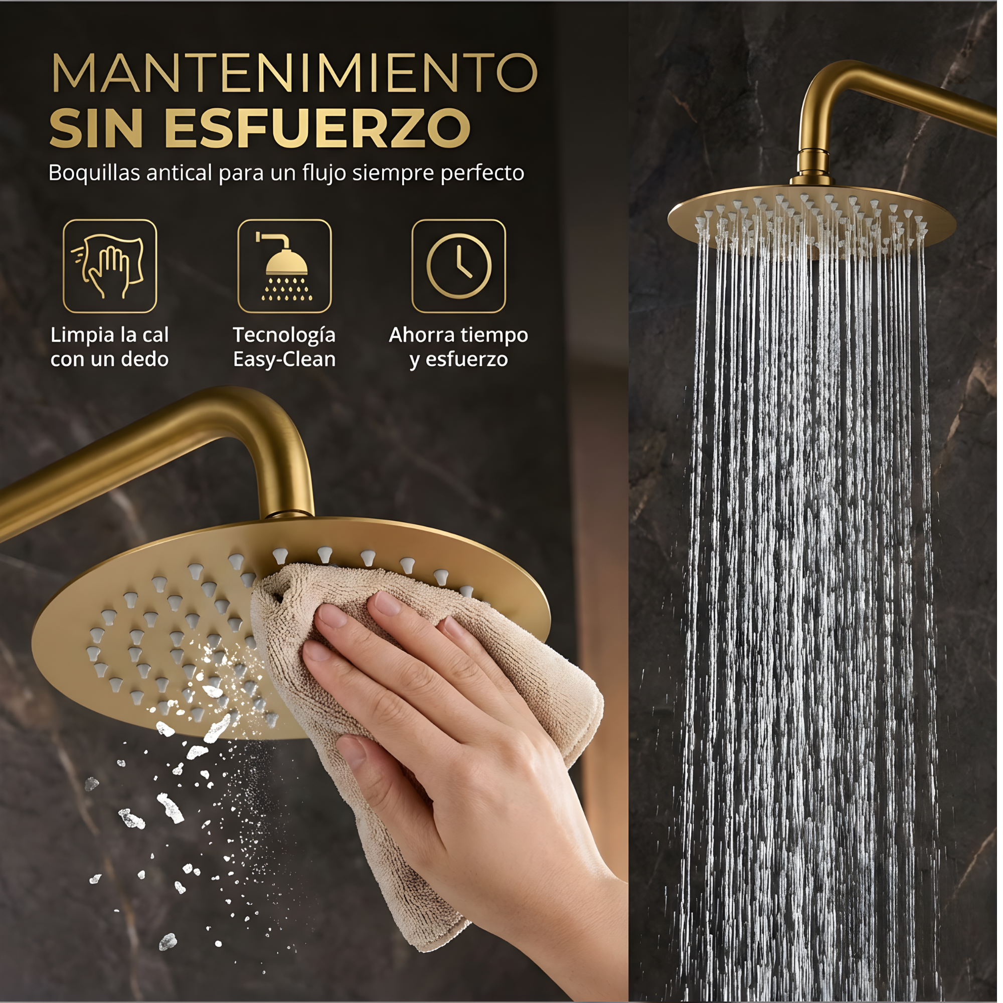 IMEX - Colonne de Douche Encastrée Thermostatique Salle de Bain Or Brossé | Colonne Douche Encastrable Laiton | Douche Anti Calcaire | Série Genova - 3