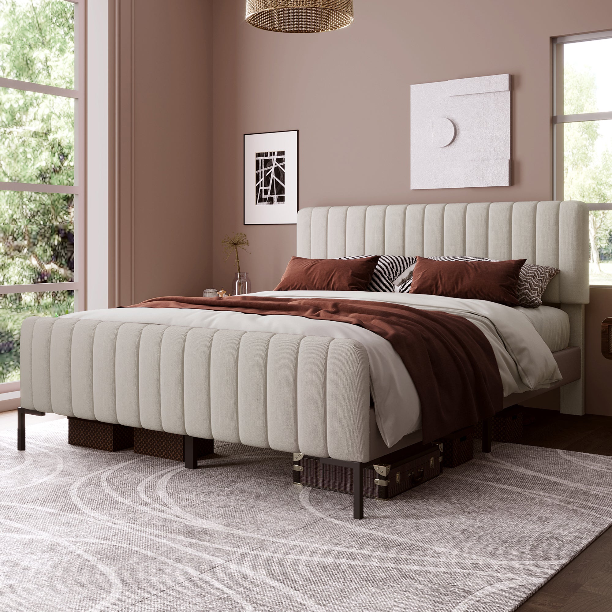 Cama de casal estofada 180 x 200 cm, estrutura de cama com estrado de ...