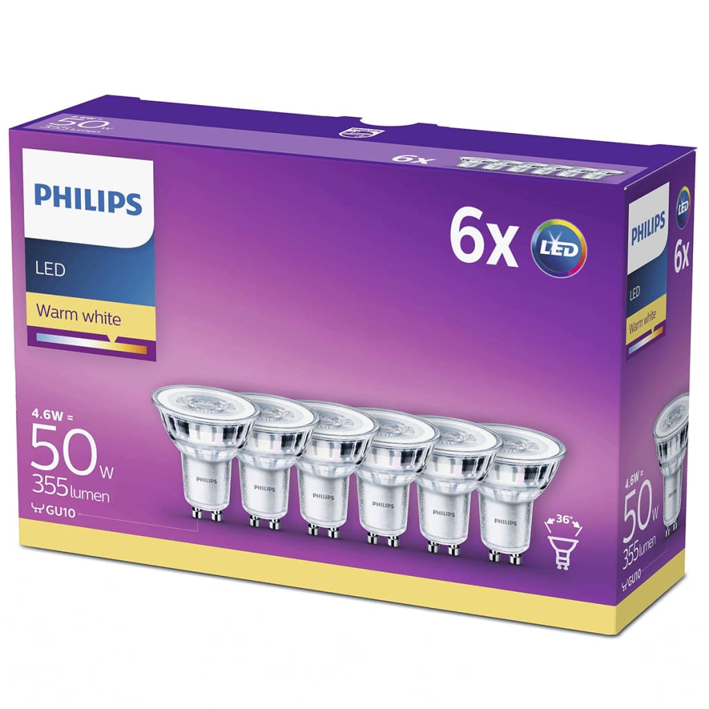 Żarówka LED Philips GU10 Reflektor PAR16 4.6W 355lm 2700K 36st 6 szt.