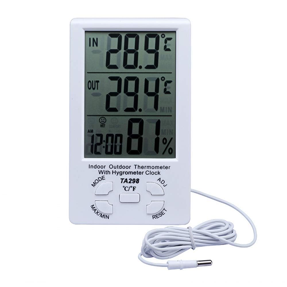 Cyfrowy miernik temperatury i wilgotności powietrza LCD do użytku w domu, biurze, hotelu, szpitalu, w pomieszczeniach i na zewnątrz (biały)