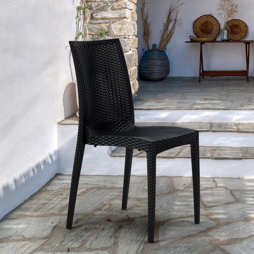 Chaise de jardin avec coussin Bistrot en Rattan synthétique Noir - 2