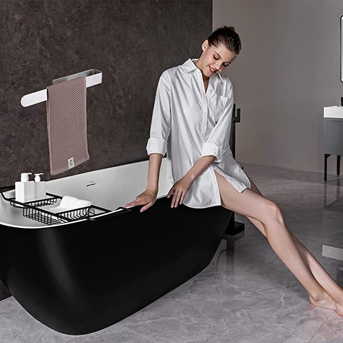 Porte-serviettes mural pour salle de bain, sans perçage, en acier inoxydable SUS304, 37 cm, argenté - 9