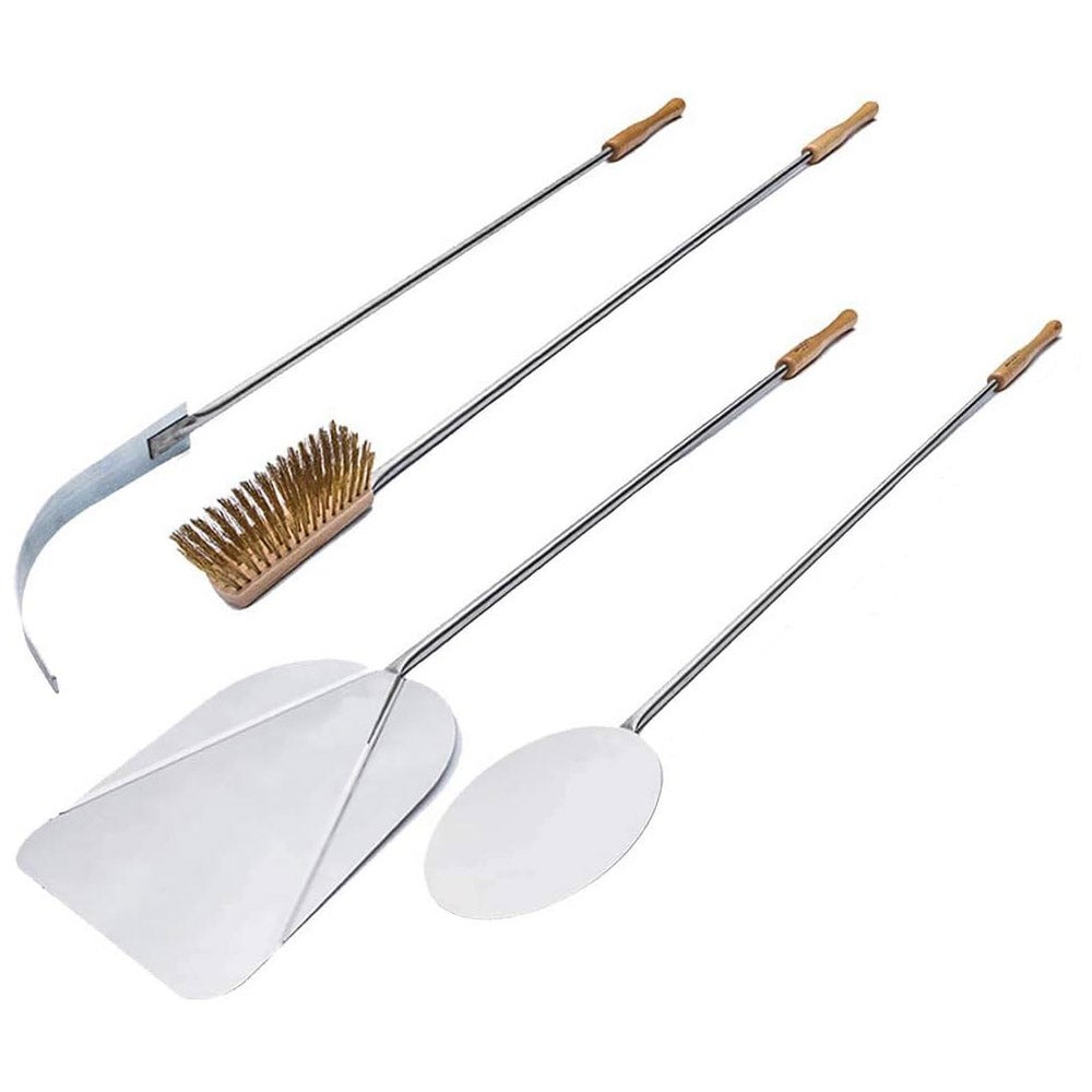 Manche Bois Hêtre 85 Cm Lot De 4 Pelles à Pizza GIEME Spoleto - 33 Cm Acier Inox - Manche Bois 85 Cm - Fabriqué En Italie - Pour Four à Pizza