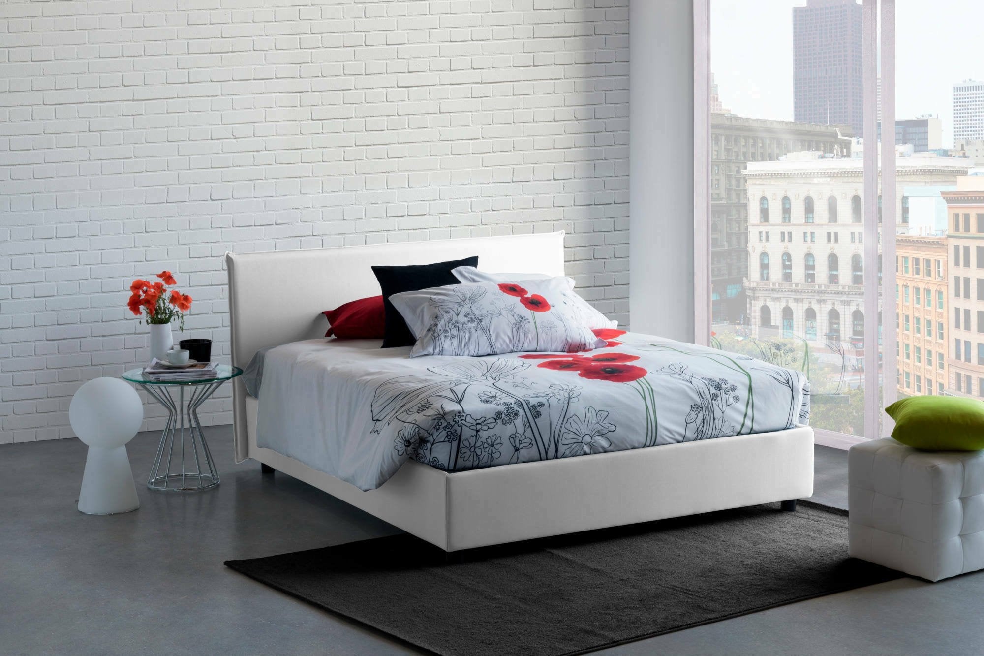 Lit Double Made in Italy, Déhoussable avec Rangement, Taille Matelas 160x200 cm, Blanc - Arcan - 2