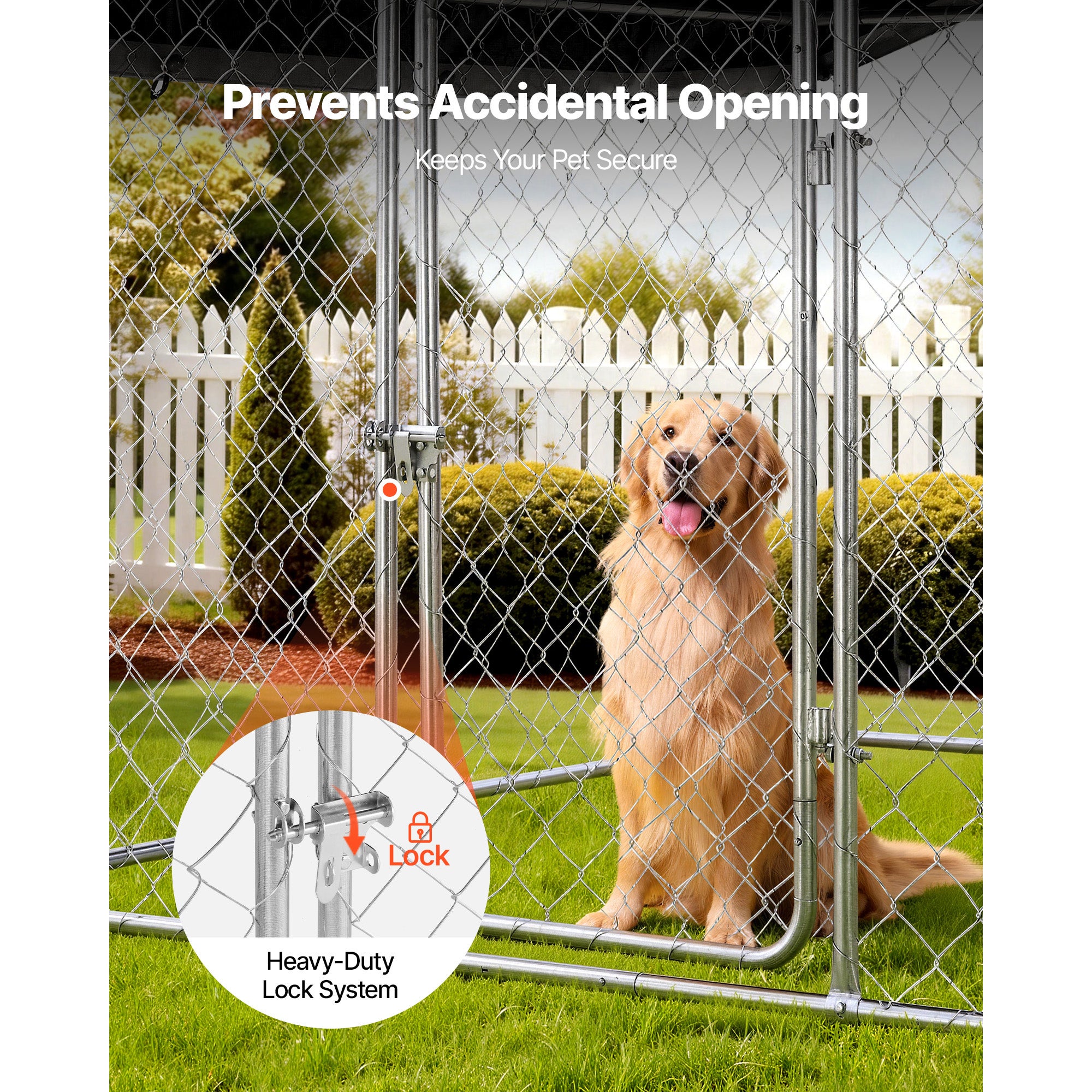 Canil exterior SucceBuy 2x2x1,6 m com cobertura, resistente e à prova de intempéries, cercado para cães de grande porte com capa de PE prateada - 5