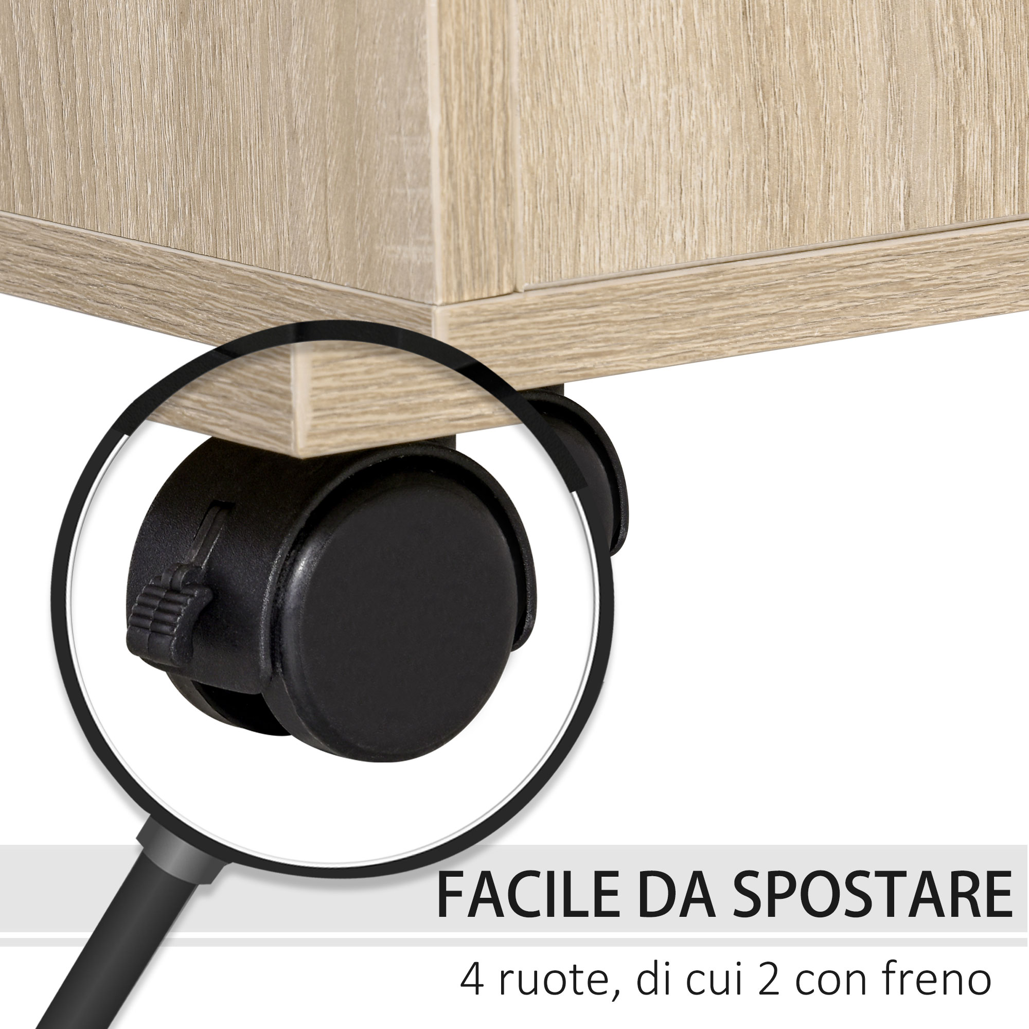 Vinsetto Mobile Porta Stampante, Mobile Ufficio, Mobiletto Basso, Mobile Multiuso Con 4 Ruote, Rovere, 80x40x72cm - 7