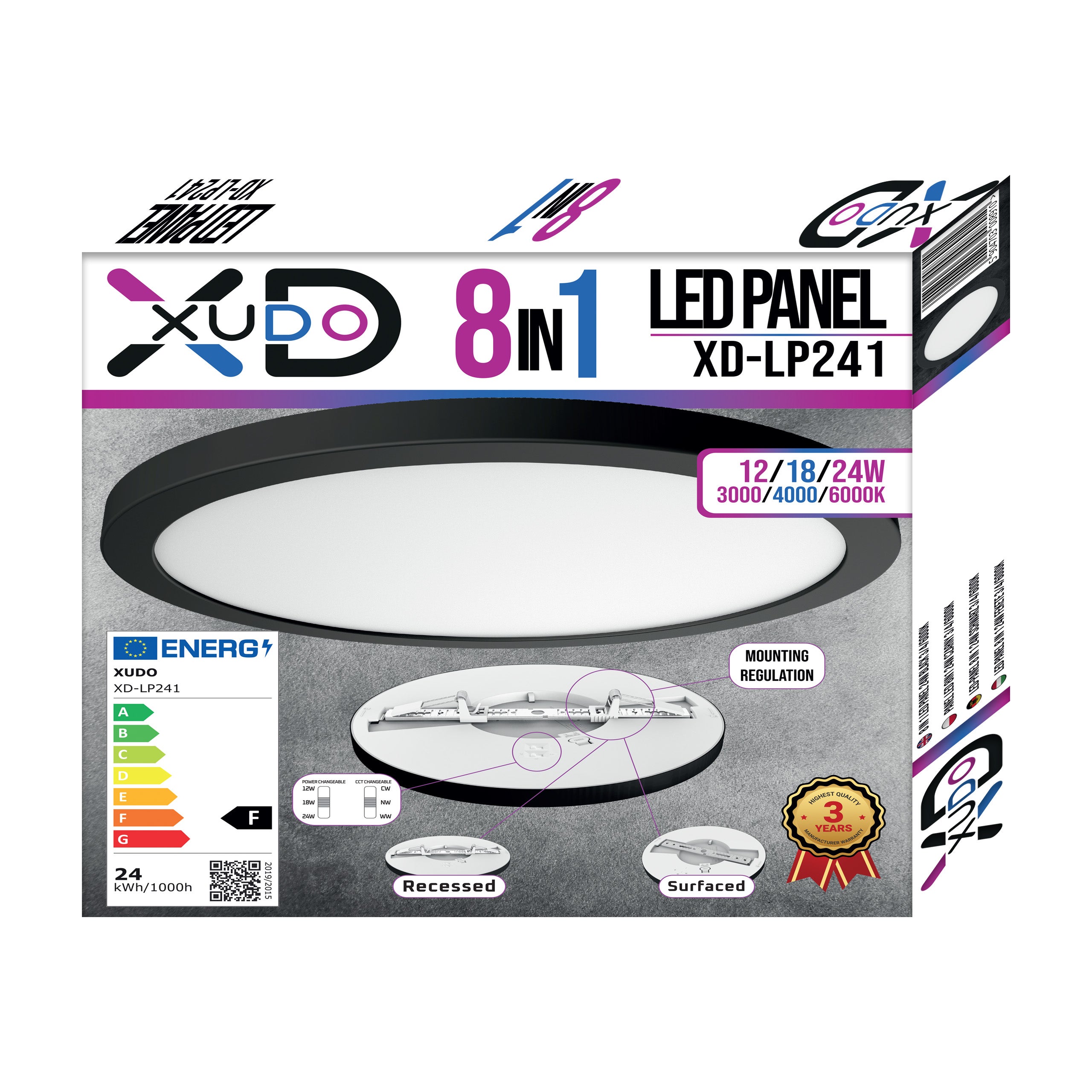 Plafon sufitowy LED 24W 30cm IP20 3000-6000K regulacja 8in1 lampa plafon czarny XUDO - 5