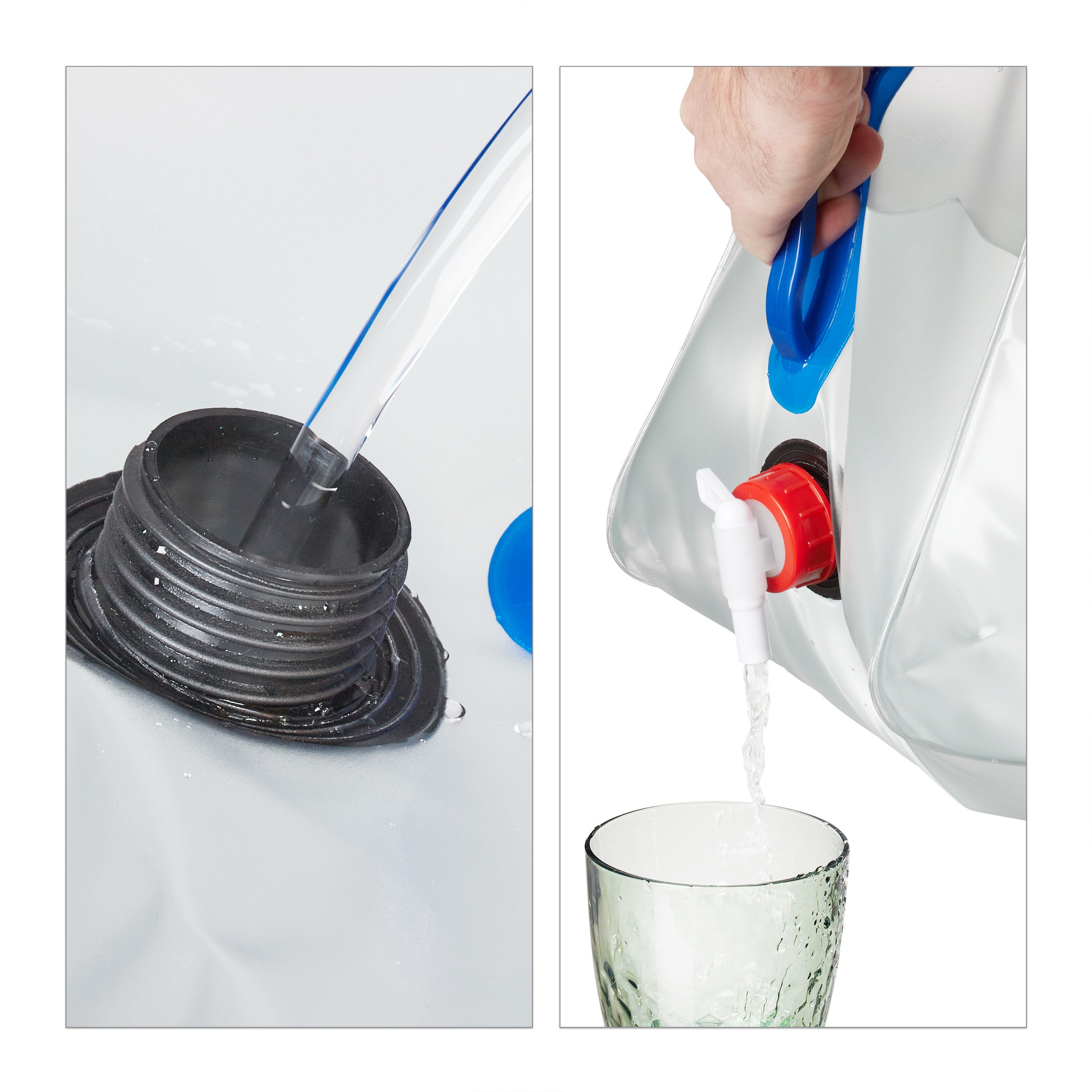 Bidons d’eau en lot de 4, 20 L, pliant, robinet, poignées, jerrycan, Plastique sans BPA, transparent, Relaxdays - 7