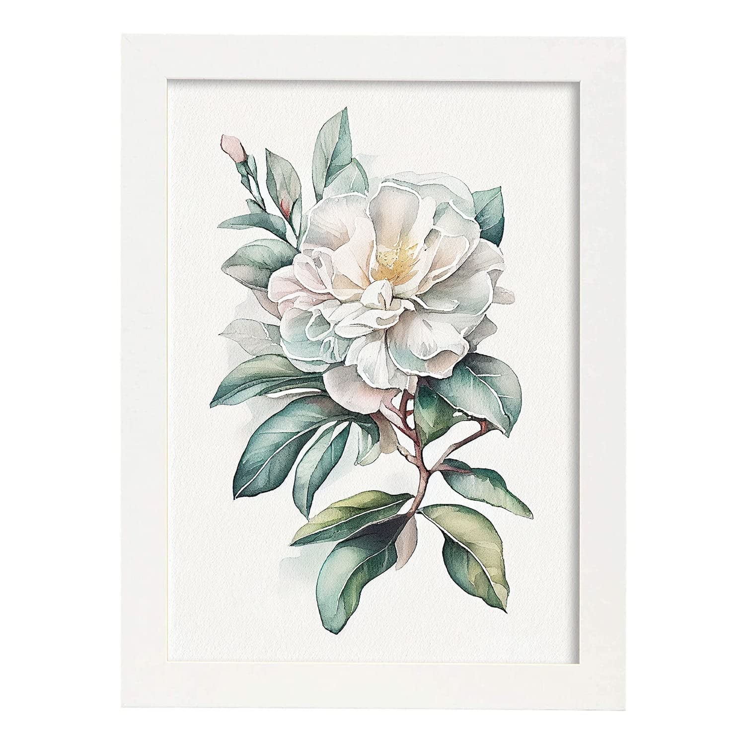 Nacnic poster de camelia estilo nórdico ilustraciones de botánica con flores y plantas en acuarela diseño moderno y modelo 4 a4 con marco blancos